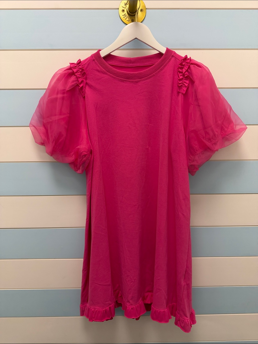 Umgee Hot Pink Puff Sleeve Mini Dress